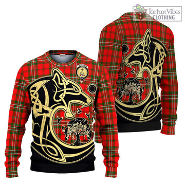 Langlands Tartan Knitted Sweater with Family Crest Celtic Wolf Style Unisex - Tartan Vibes Clothing
