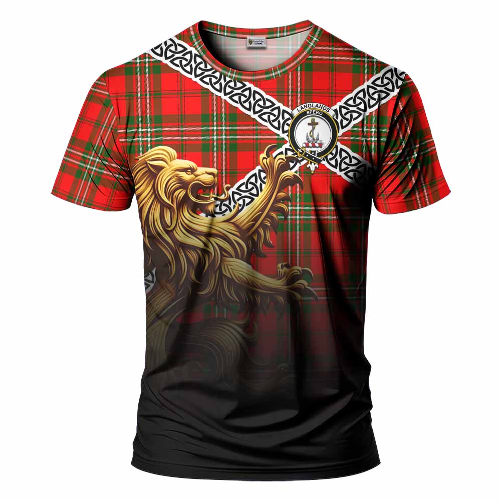Tartan Vibes Clothing Langlands Crest Tartan T-Shirt with Golden Lion Emblem Celtic Style