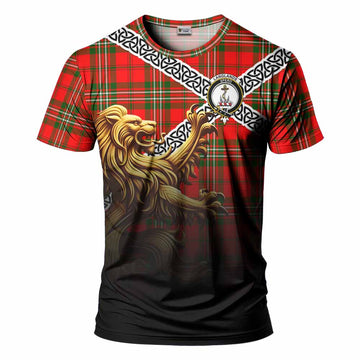 Tartan Vibes Clothing Langlands Crest Tartan T-Shirt with Golden Lion Emblem Celtic Style