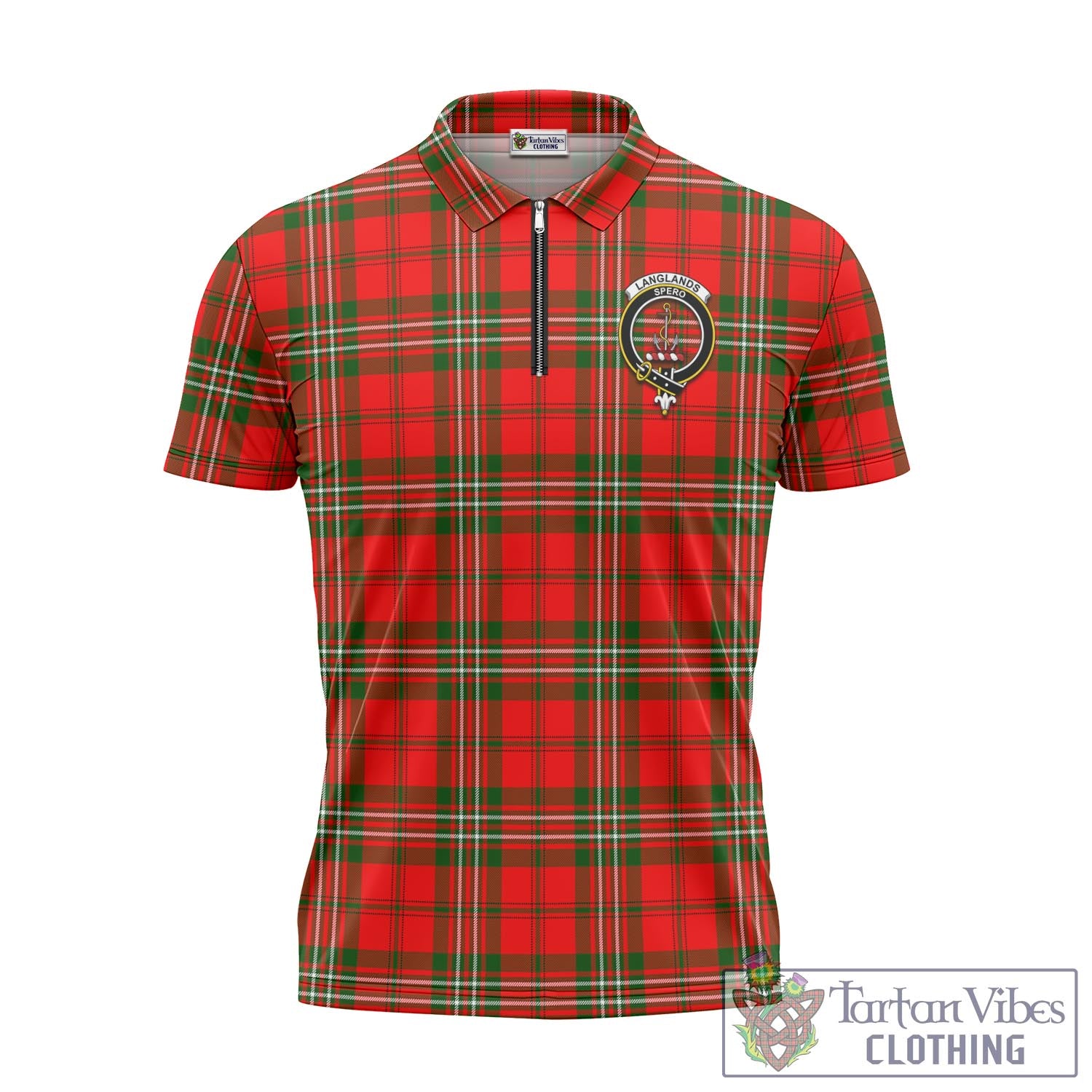 Tartan Vibes Clothing Langlands Tartan Zipper Polo Shirt with Family Crest