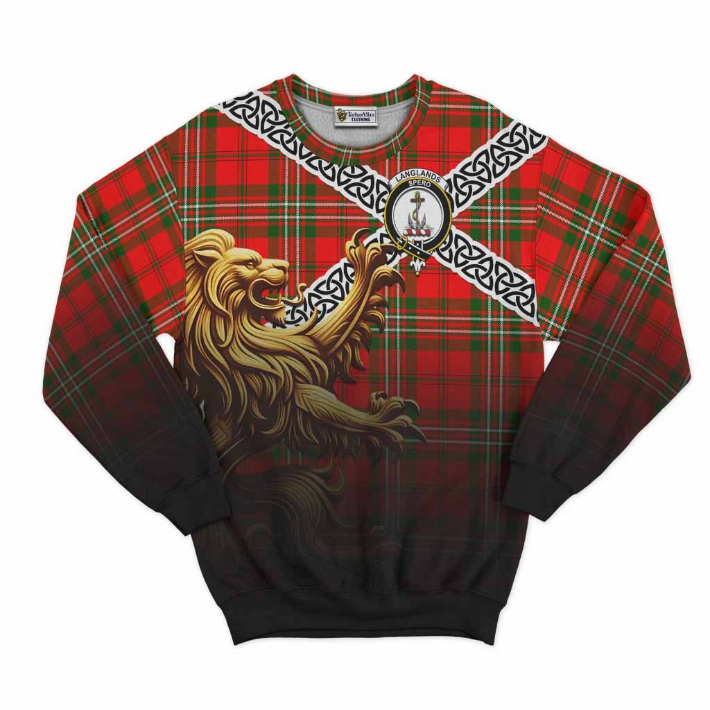 Tartan Vibes Clothing Langlands Crest Tartan Sweatshirt with Golden Lion Emblem Celtic Style