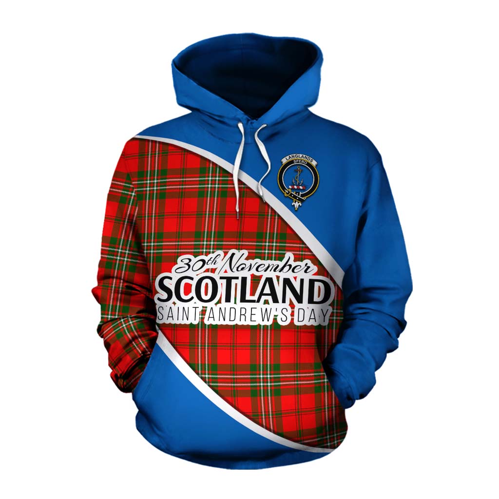 Tartan Vibes Clothing Langlands Family Crest Tartan Cotton Hoodie Celebrate Saint Andrew's Day in Style