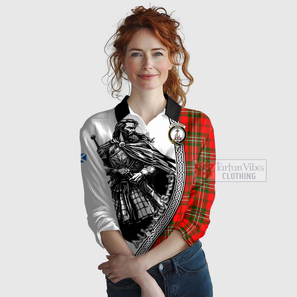 Tartan Vibes Clothing Langlands Tartan Clan Crest Women's Casual Shirt with Highlander Warrior Celtic Style