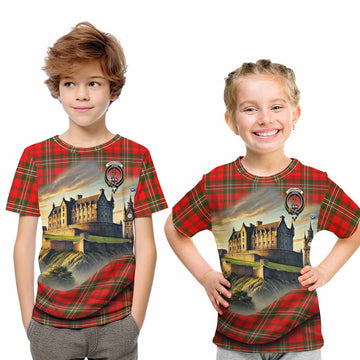 Langlands Tartan Family Crest Kid T-Shirt with Scottish Ancient Castle Style