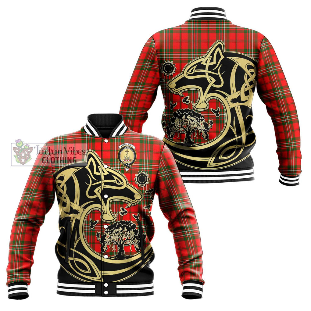 Langlands Tartan Baseball Jacket with Family Crest Celtic Wolf Style Unisex - Tartan Vibes Clothing