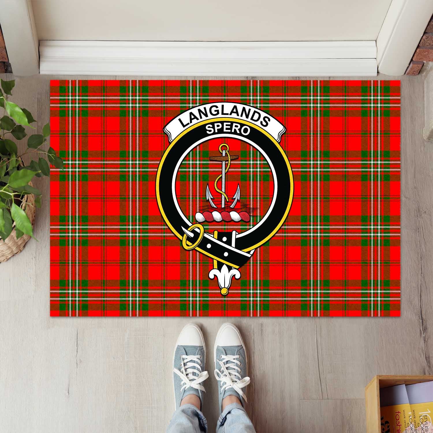 Langlands Tartan Door Mat with Family Crest - Tartanvibesclothing