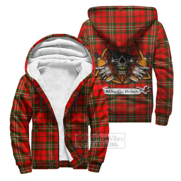 Tartan Vibes Clothing Langlands Tartan Sherpa Hoodie with Family Crest and Bearded Skull Holding Bottles of Whiskey