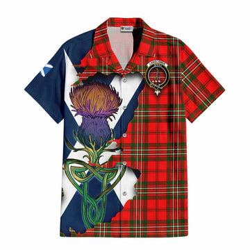 Tartan Vibes Clothing Langlands Tartan Family Crest Short Sleeve Button Shirt Scottish Thistle Celtic Inspired