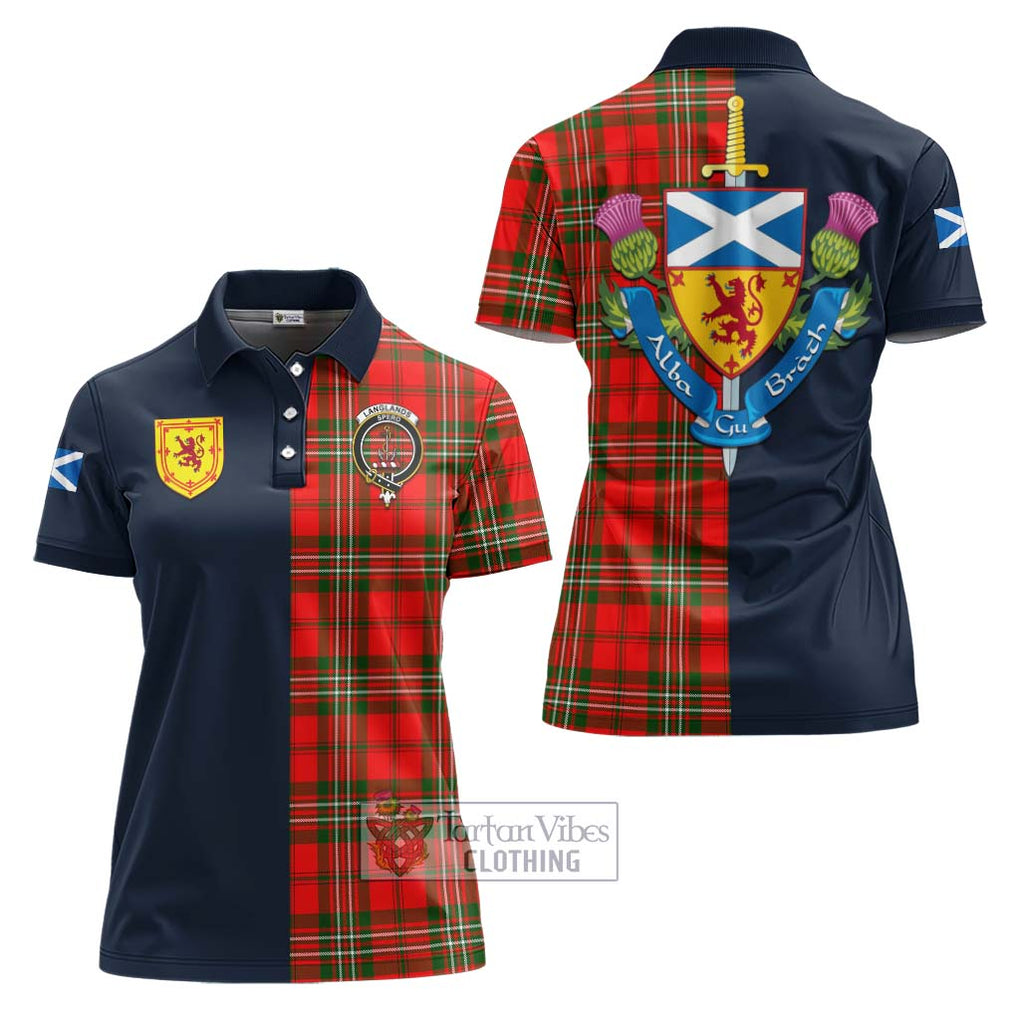 Tartan Vibes Clothing Langlands Tartan Women's Polo Shirt with Scottish Lion Royal Arm Half Style