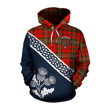 Tartan Vibes Clothing Langlands Tartan Cotton Hoodie Featuring Thistle and Scotland Map