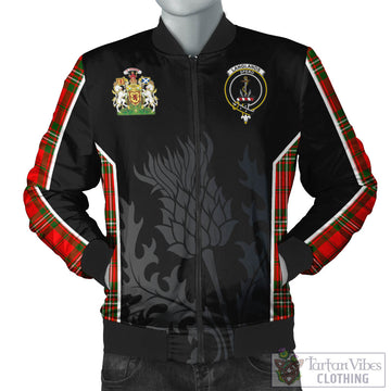 Langlands Tartan Bomber Jacket with Family Crest and Scottish Thistle Vibes Sport Style