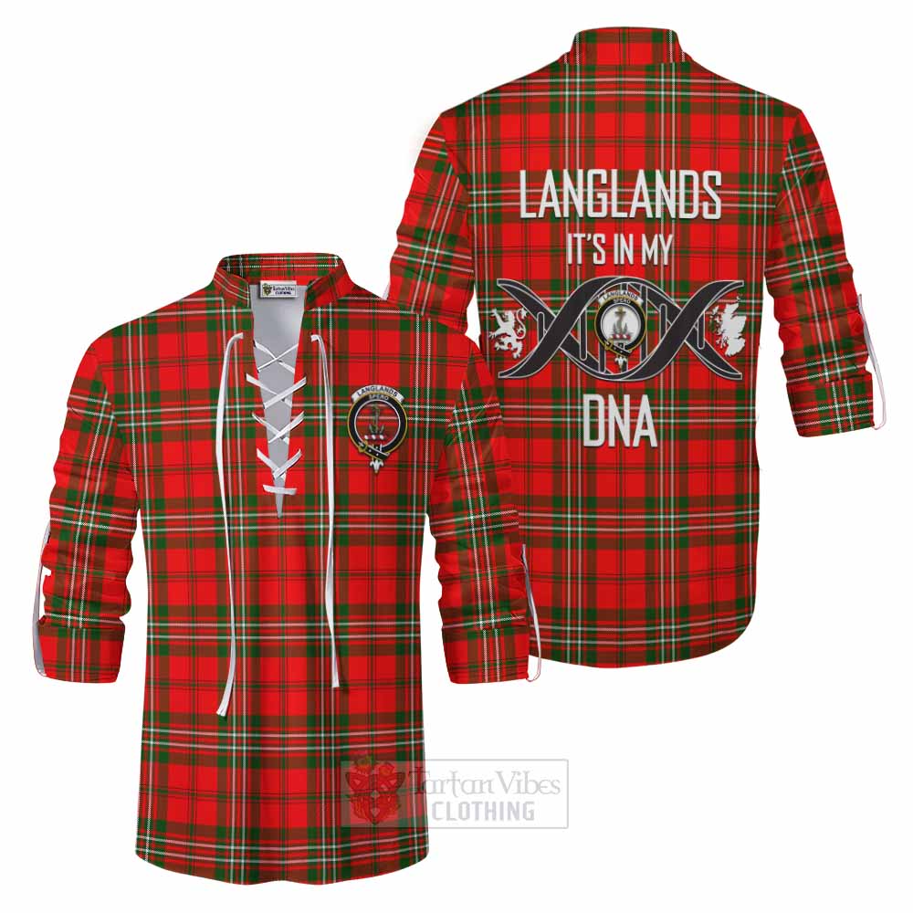 Tartan Vibes Clothing Langlands Tartan Ghillie Kilt Shirt with Family Crest DNA In Me Style
