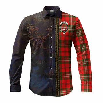 Langlands Tartan Family Crest Long Sleeve Button Shirt Alba Gu Brath Be Brave Lion Ancient Style