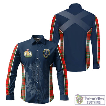 Langlands Tartan Long Sleeve Button Up Shirt with Family Crest and Scottish Thistle Vibes Sport Style