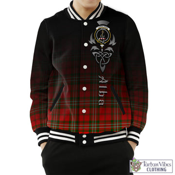 Tartan Vibes Clothing Langlands Tartan Baseball Jacket Featuring Alba Gu Brath Family Crest Celtic Inspired