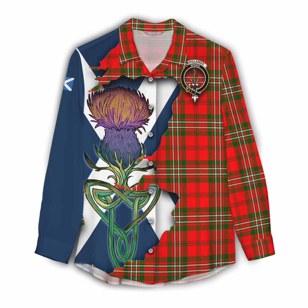 Tartan Vibes Clothing Langlands Tartan Family Crest Women's Casual Shirt Scottish Thistle Celtic Inspired