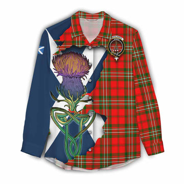 Tartan Vibes Clothing Langlands Tartan Family Crest Women's Casual Shirt Scottish Thistle Celtic Inspired