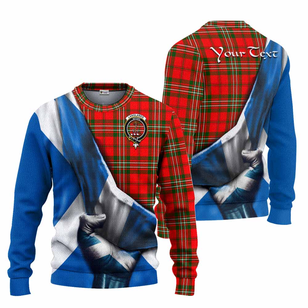 Tartan Vibes Clothing Langlands Tartan Knitted Sweater with Family Crest Scotland Patriotic Style