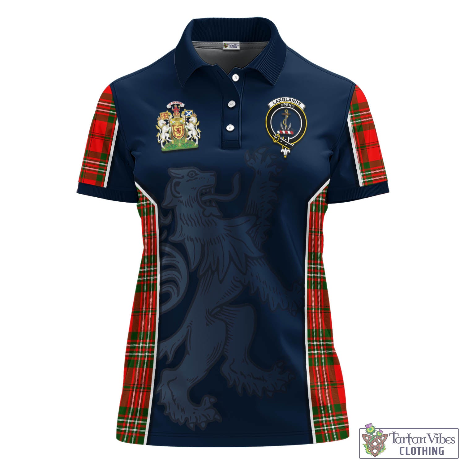 Langlands Tartan Women's Polo Shirt with Family Crest and Lion Rampant Vibes Sport Style - Tartan Vibes Clothing