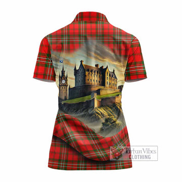 Langlands Tartan Family Crest Women's Polo Shirt with Scottish Ancient Castle Style