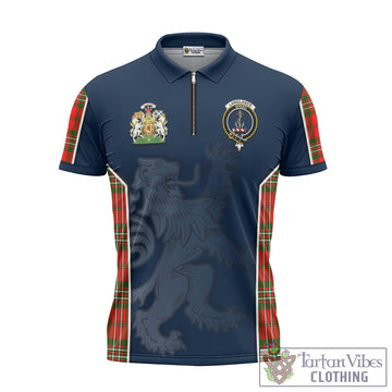 Langlands Tartan Zipper Polo Shirt with Family Crest and Lion Rampant Vibes Sport Style