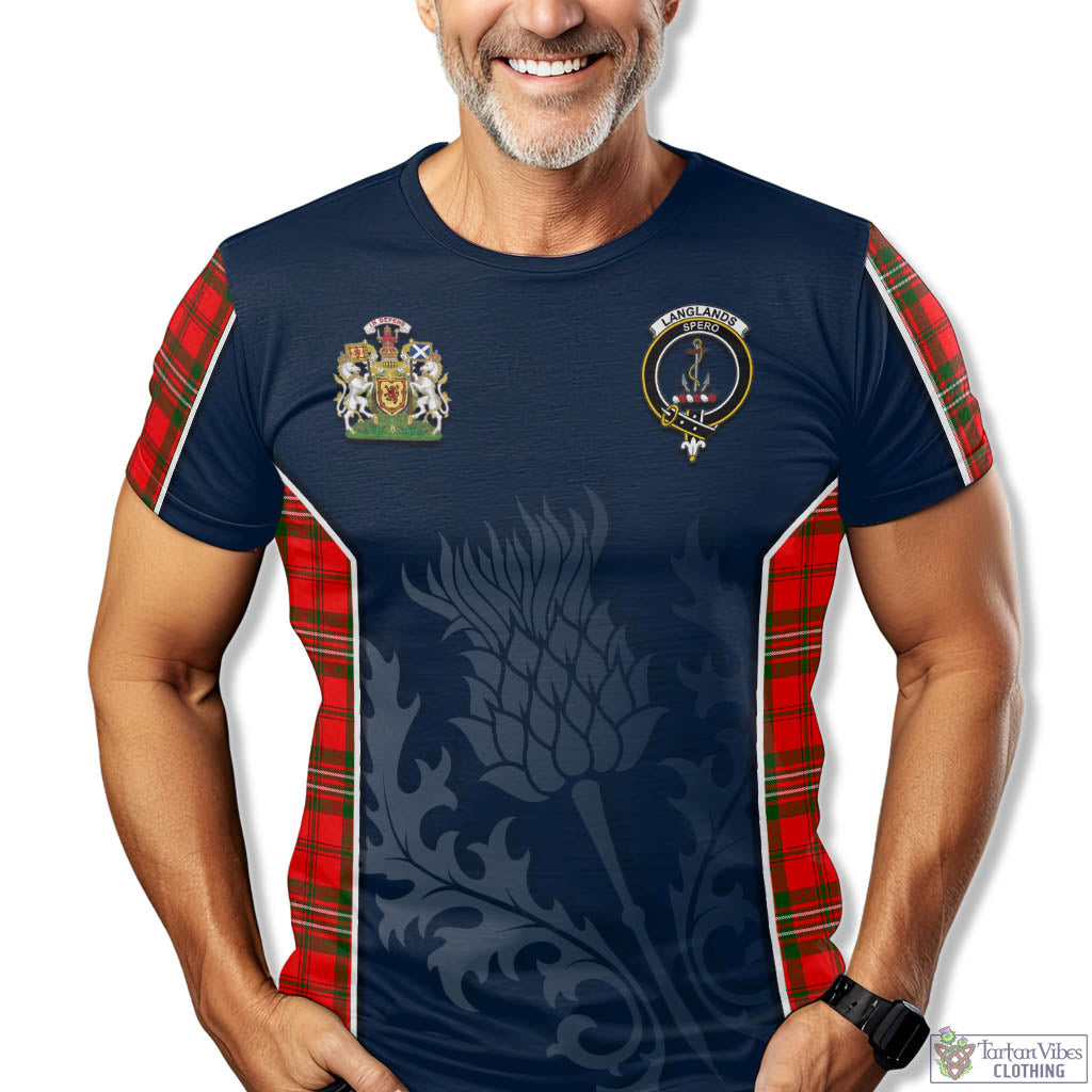 Tartan Vibes Clothing Langlands Tartan T-Shirt with Family Crest and Scottish Thistle Vibes Sport Style