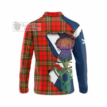 Langlands Tartan Family Crest Long Sleeve Polo Shirt Scottish Thistle Celtic Inspired