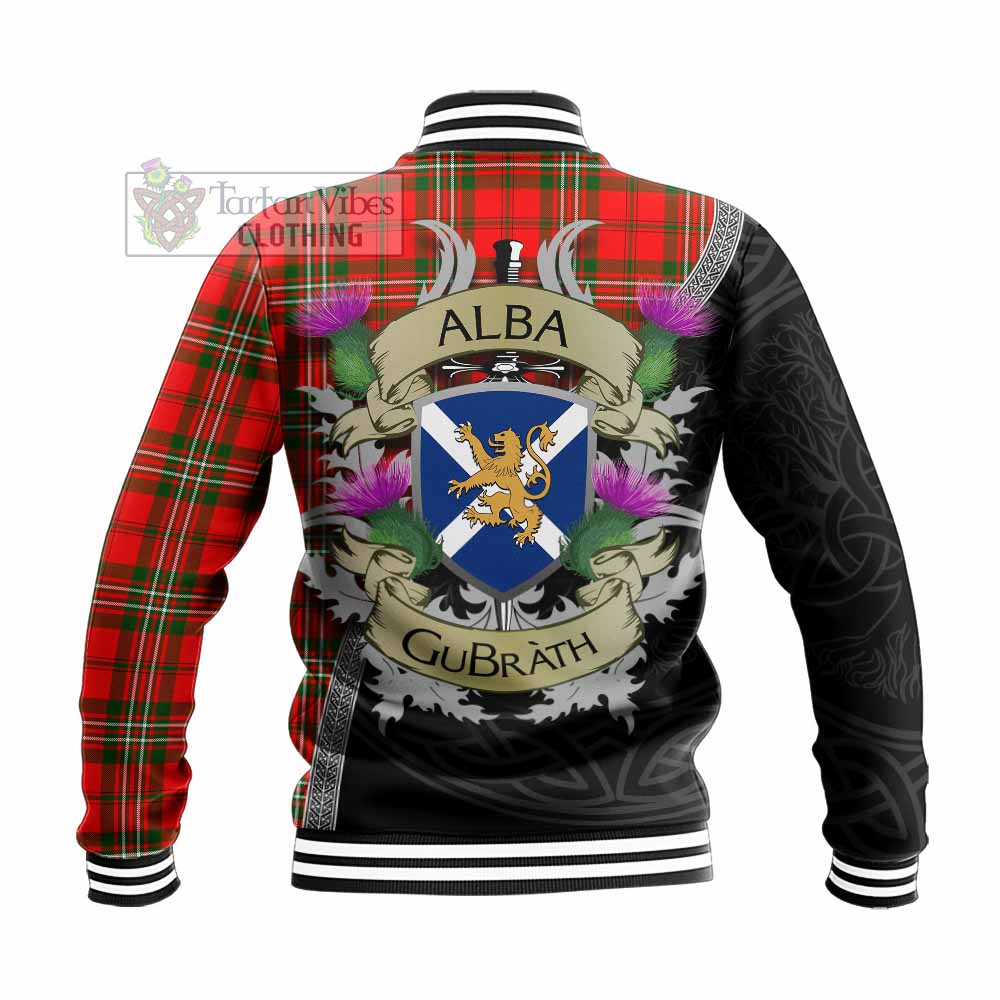 Tartan Vibes Clothing Langlands Tartan Family Crest Baseball Jacket Lion Rampant Royal Thistle Shield Celtic Inspired