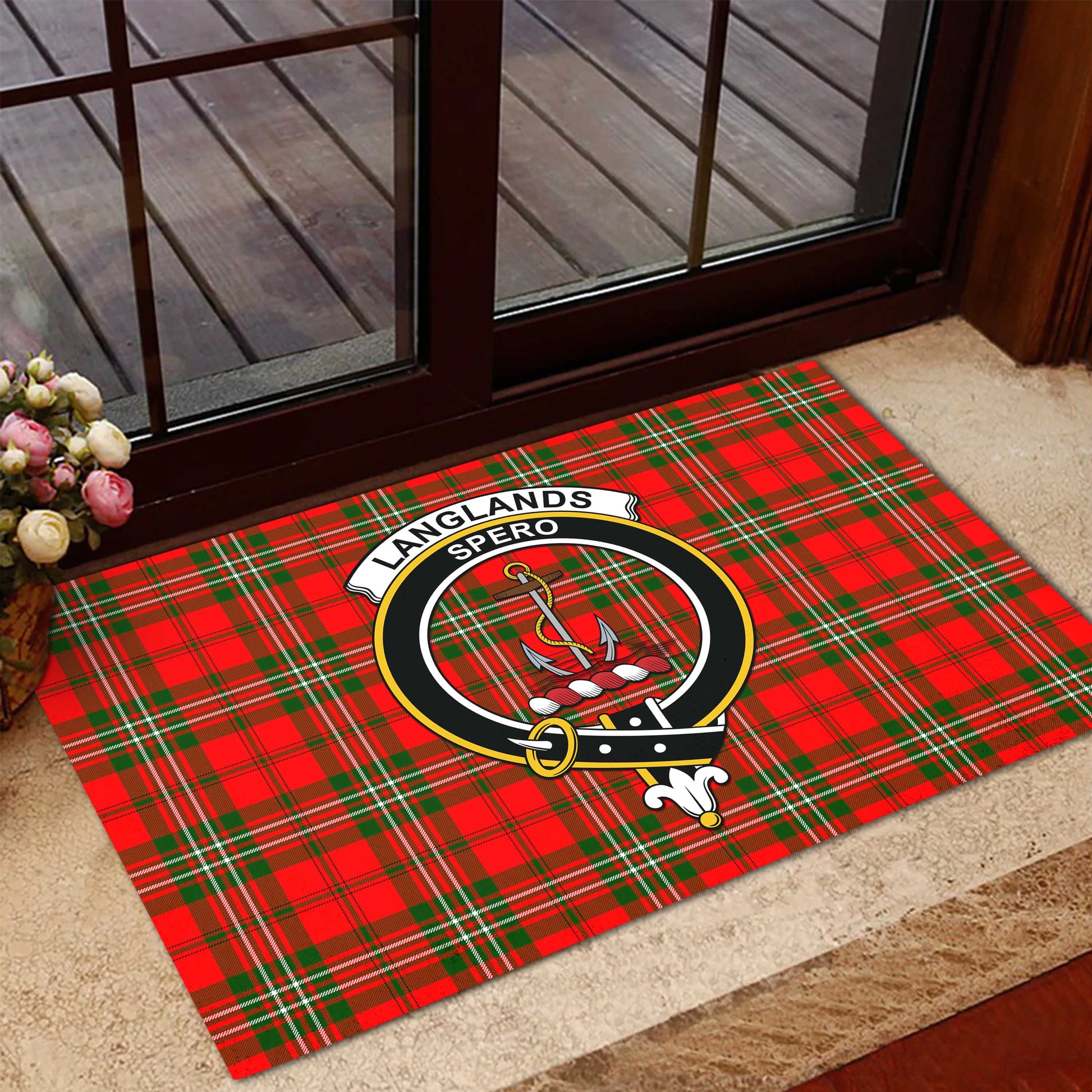 Langlands Tartan Door Mat with Family Crest - Tartanvibesclothing