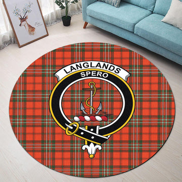 Langlands Tartan Round Rug with Family Crest