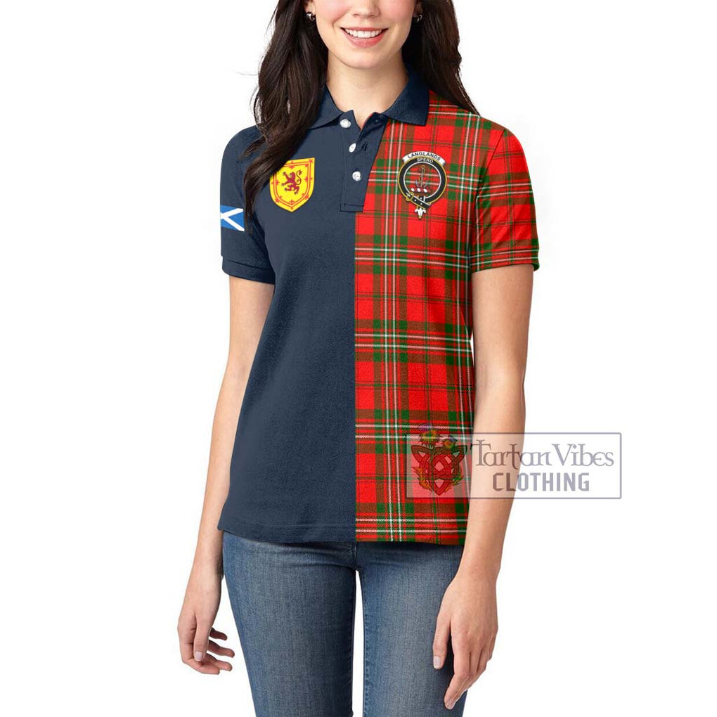 Tartan Vibes Clothing Langlands Tartan Women's Polo Shirt with Scottish Lion Royal Arm Half Style