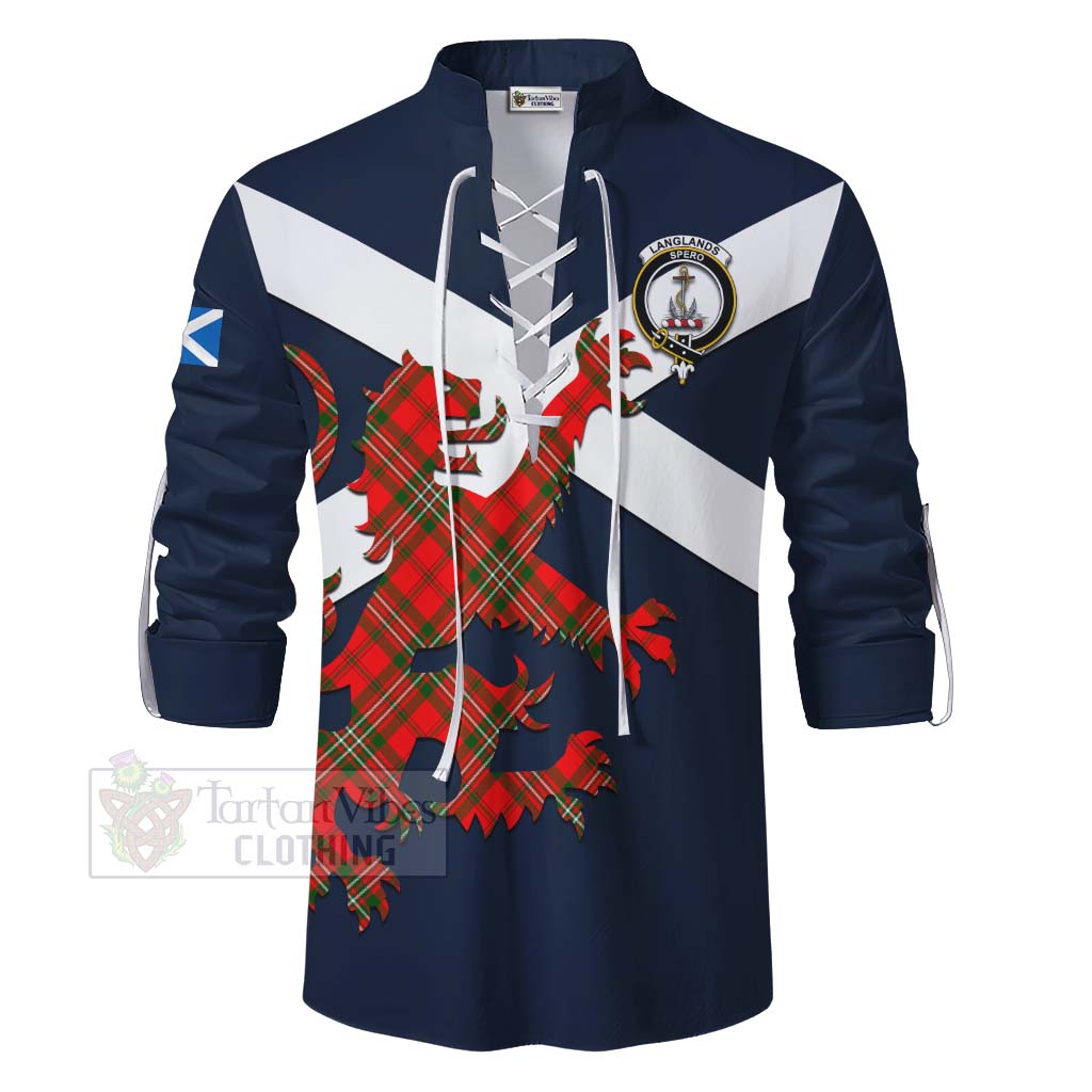 Tartan Vibes Clothing Langlands Tartan Lion Rampant Ghillie Kilt Shirt Proudly Display Your Heritage with Alba Gu Brath and Clan Name
