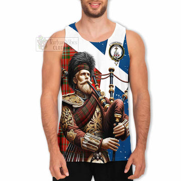 Langlands Tartan Men's Tank Top with Family Crest Scottish Bagpiper Vibes