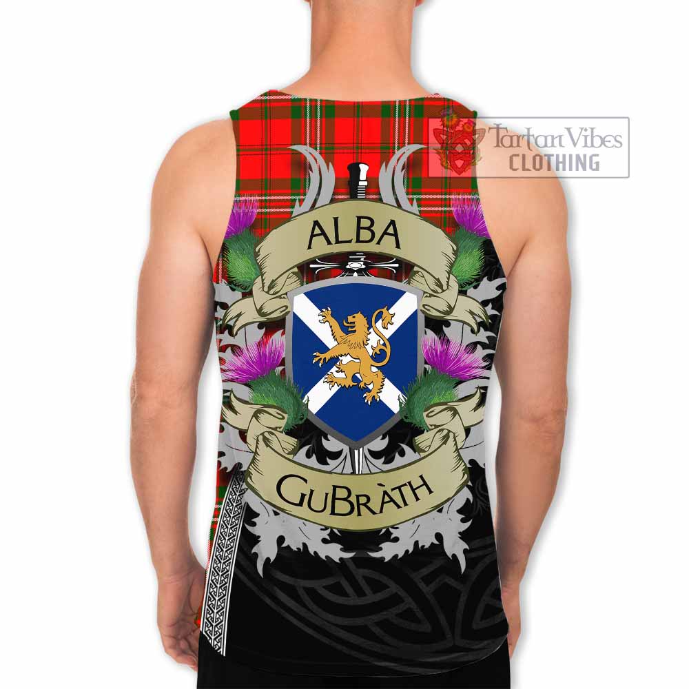 Tartan Vibes Clothing Langlands Tartan Family Crest Men's Tank Top Lion Rampant Royal Thistle Shield Celtic Inspired