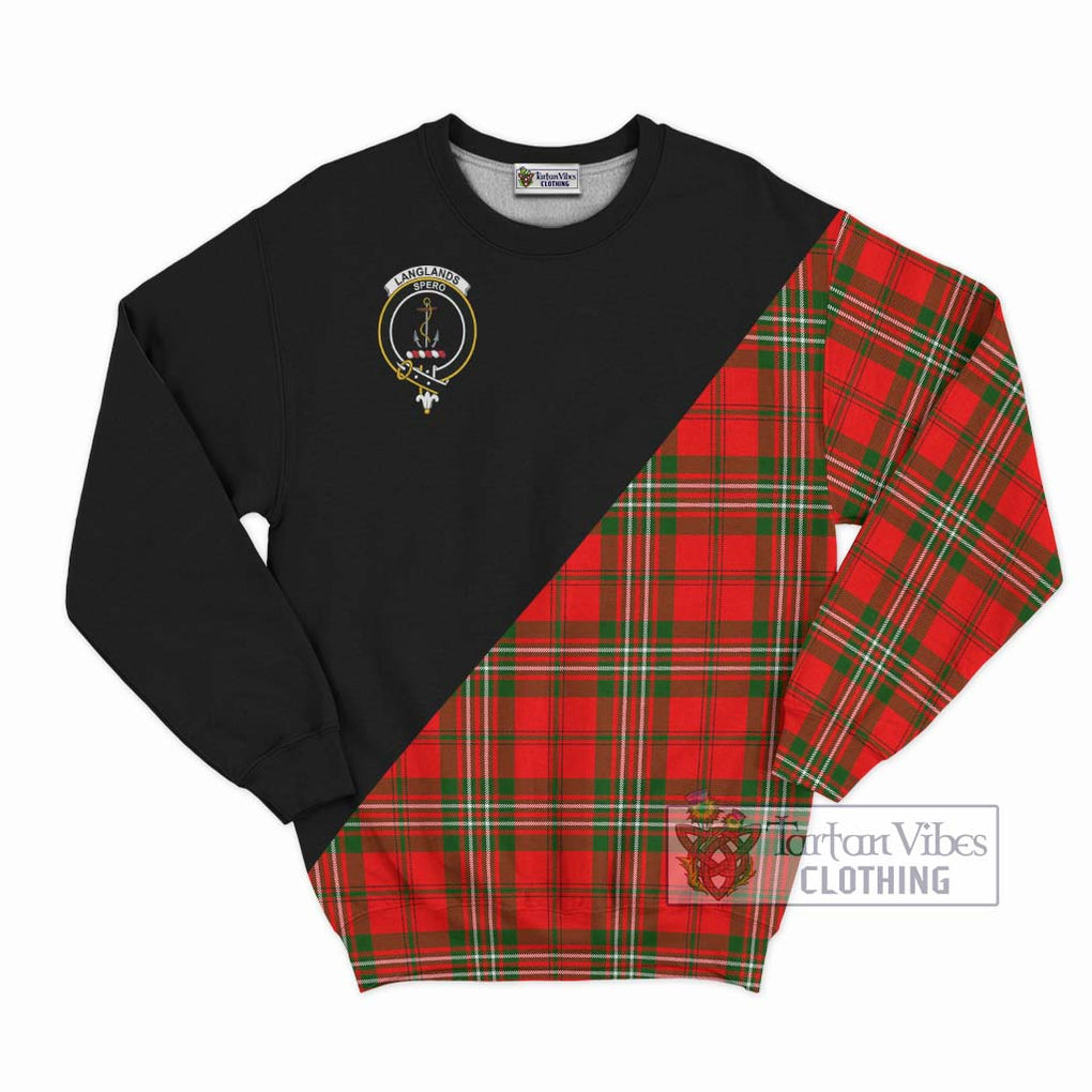 Langlands Tartan Sweatshirt with Family Crest and Military Logo Style - Tartanvibesclothing Shop