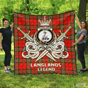 Tartan Vibes Clothing Langlands Tartan Quilt with Clan Crest and the Golden Sword of Courageous Legacy