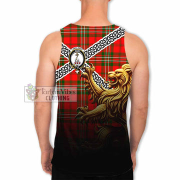 Langlands Crest Tartan Men's Tank Top with Golden Lion Emblem Celtic Style