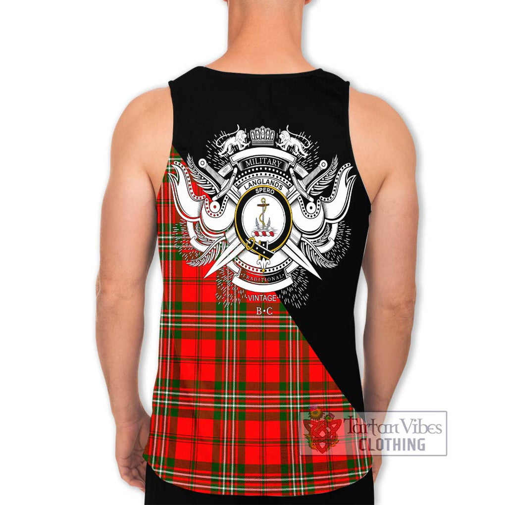 Langlands Tartan Men's Tank Top with Family Crest and Military Logo Style - Tartanvibesclothing Shop