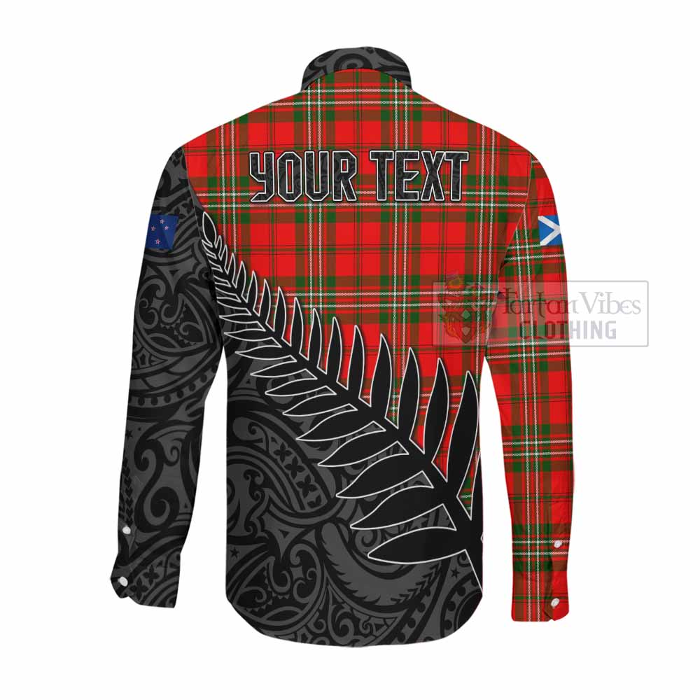 Tartan Vibes Clothing Langlands Crest Tartan Long Sleeve Button Shirt with New Zealand Silver Fern Half Style