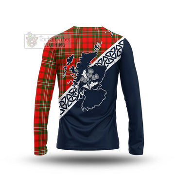 Tartan Vibes Clothing Langlands Tartan Long Sleeve T-Shirt Featuring Thistle and Scotland Map