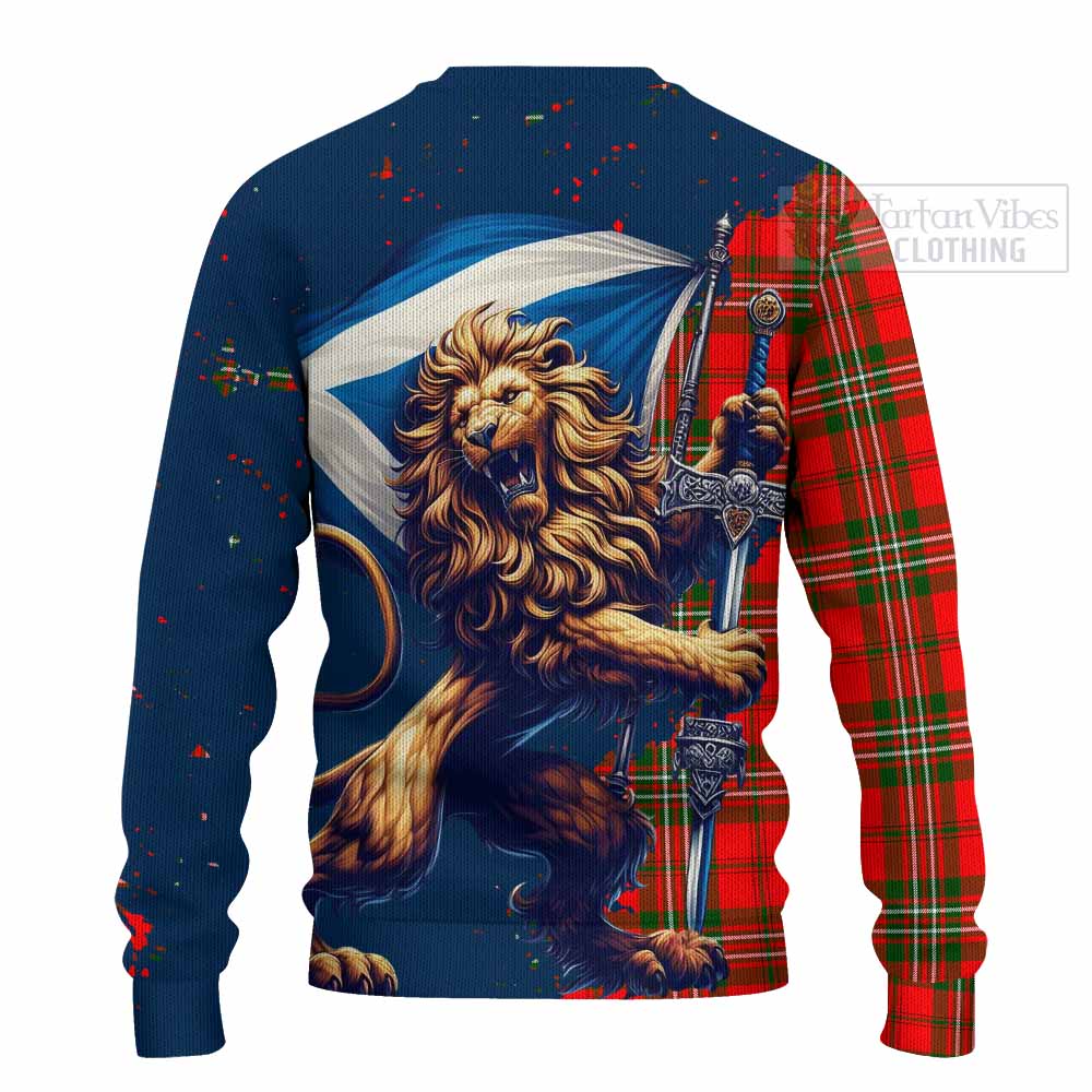 Tartan Vibes Clothing Langlands Tartan Family Crest Knitted Sweater with Scottish Majestic Lion