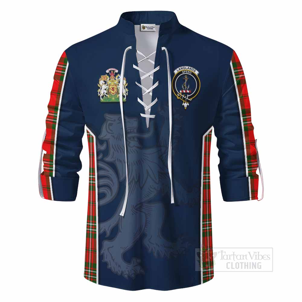 Tartan Vibes Clothing Langlands Tartan Ghillie Kilt Shirt with Family Crest and Lion Rampant Vibes Sport Style