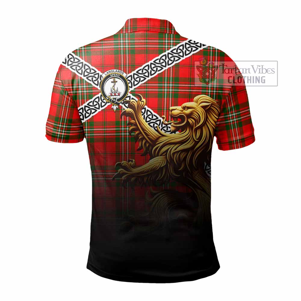 Tartan Vibes Clothing Langlands Crest Tartan Polo Shirt with Golden Lion Emblem Celtic Style