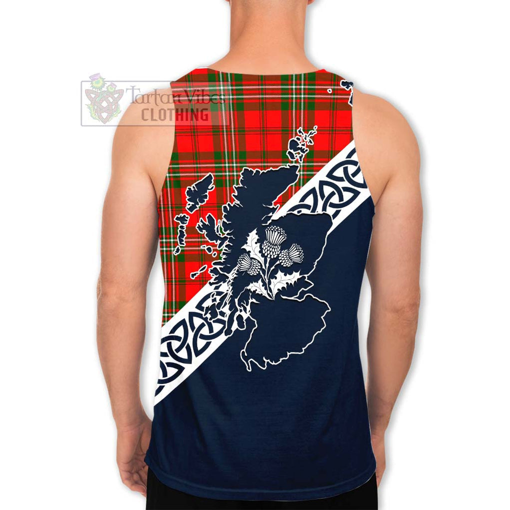 Tartan Vibes Clothing Langlands Tartan Men's Tank Top Featuring Thistle and Scotland Map