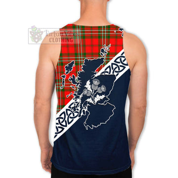 Tartan Vibes Clothing Langlands Tartan Men's Tank Top Featuring Thistle and Scotland Map