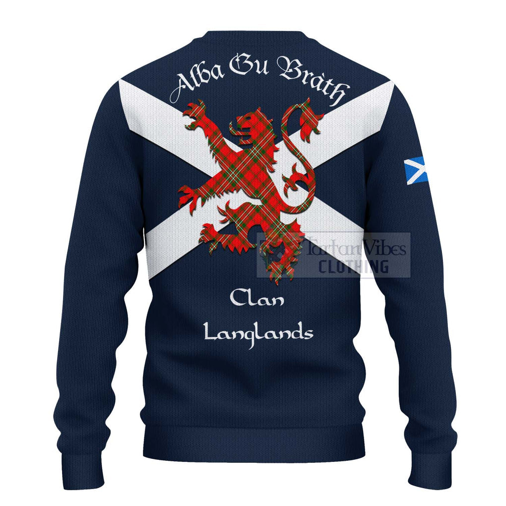 Tartan Vibes Clothing Langlands Tartan Lion Rampant Knitted Sweater – Proudly Display Your Heritage with Alba Gu Brath and Clan Name