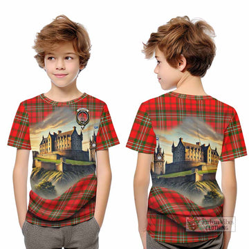 Langlands Tartan Family Crest Kid T-Shirt with Scottish Ancient Castle Style