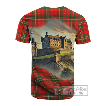 Tartan Vibes Clothing Langlands Tartan Family Crest Cotton T-shirt with Scottish Ancient Castle Style
