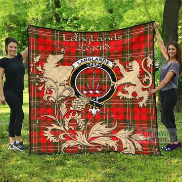 Tartan Vibes Clothing Langlands Tartan Quilt with Family Crest and Scottish Symbol Style