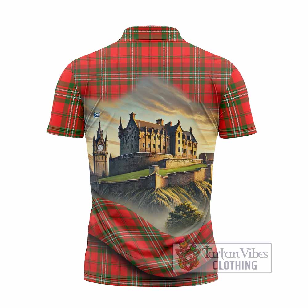 Tartan Vibes Clothing Langlands Tartan Family Crest Zipper Polo Shirt with Scottish Ancient Castle Stype